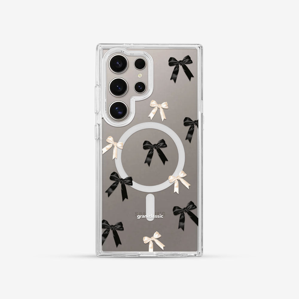 Galaxy S24 Ultra 亮晶晶-Crystal 設計款手機殼 - 蝴蝶結blackwhite #CAS00624