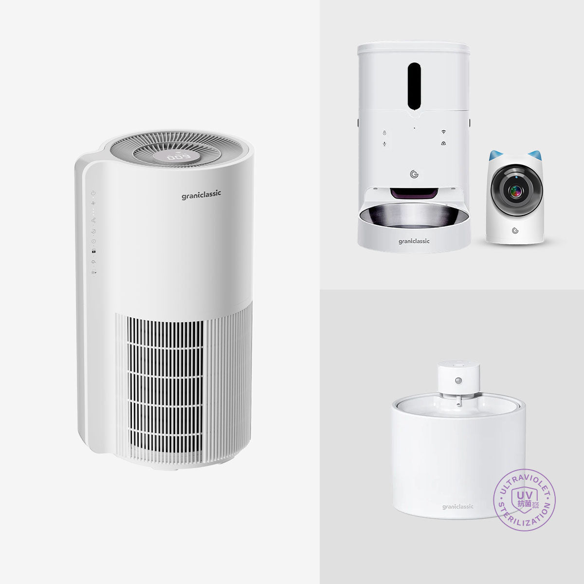 【寵不停 頂配組】吸不停 空氣清淨機 + 餵不停-萌寵版 自動餵食器 + 喝不停 飲水機-UV版